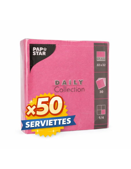 Serviettes de table 32×32 cm QUOTIDIENNE FSC fuchsia – Paquet de 50