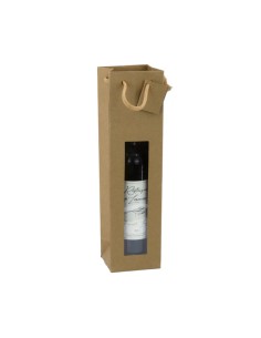 Luxe bruine kraft flessentas met venster, 10+9x38 cm, papieren koordhengsels
