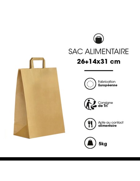 Bruine gerecycleerde kraft zak met platte handgrepen 26+14x31 cm – 250 stuks