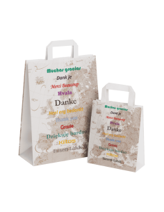 Papieren cadeauzakjes Merci – 18+8x22 / 26+12x35 – Decoratieve zakjes
