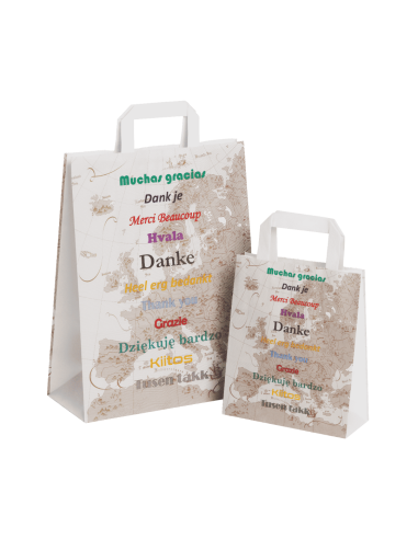 Papieren cadeauzakjes Merci – 18+8x22 / 26+12x35 – Decoratieve zakjes