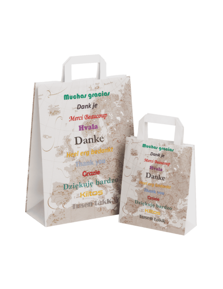 Papieren cadeauzakjes Merci – 18+8x22 / 26+12x35 – Decoratieve zakjes