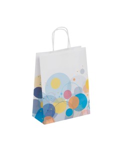 Papieren cadeauzakjes Bubbels wit – 18+8x22 / 22+10x28 – Decoratieve zakjes
