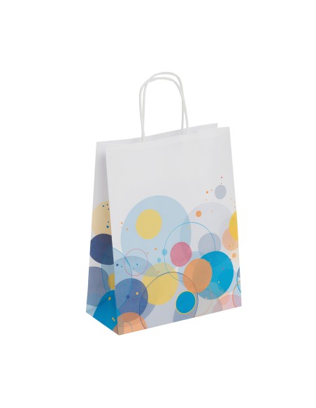 Papieren cadeauzakjes Bubbels wit – 18+8x22 / 22+10x28 – Decoratieve zakjes
