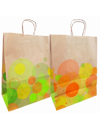 Papieren cadeauzakjes Bubbels bruin – 22+10x28 / 32+17x44 – Kraft zakjes