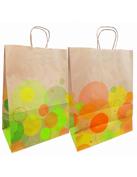 Papieren cadeauzakjes Bubbels bruin – 22+10x28 / 32+17x44 – Kraft zakjes