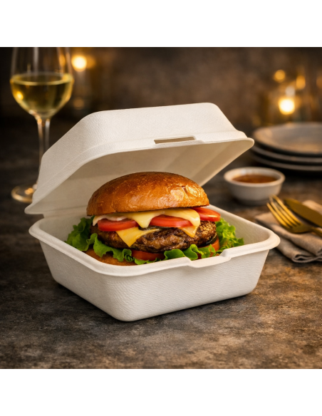50 boîtes à hamburger en bagasse 152x152x76 mm