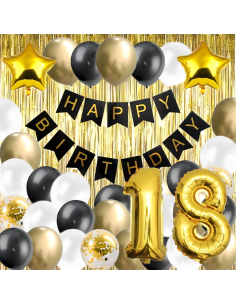 Kit ballons anniversaire 18 ans noir et or – décoration fête