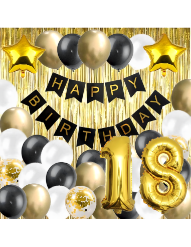 Kit ballons anniversaire 18 ans noir et or – décoration fête