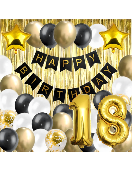 Kit ballons anniversaire 18 ans noir et or – décoration fête