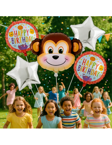 Kit ballons anniversaire singe enfant – décoration jungle 5 pièces