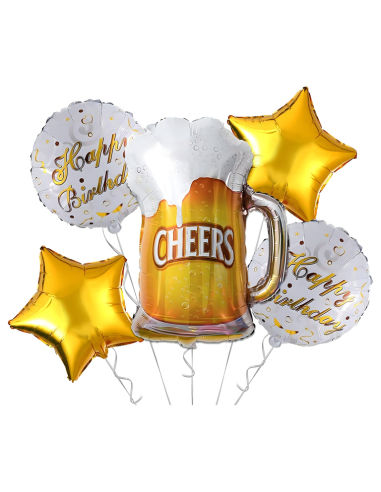 Kit ballons anniversaire bière Cheers – décoration adulte 5 pièces