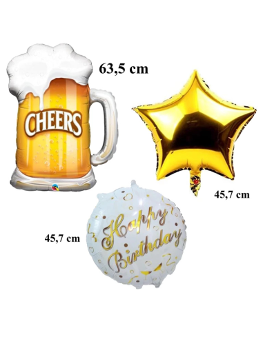 Kit ballons anniversaire bière Cheers – décoration adulte 5 pièces
