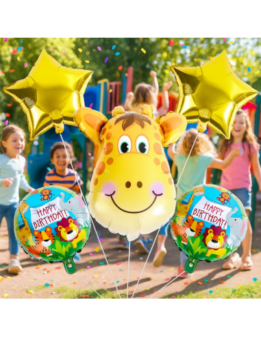 Kit ballons anniversaire girafe enfant – décoration jungle 5 pièces