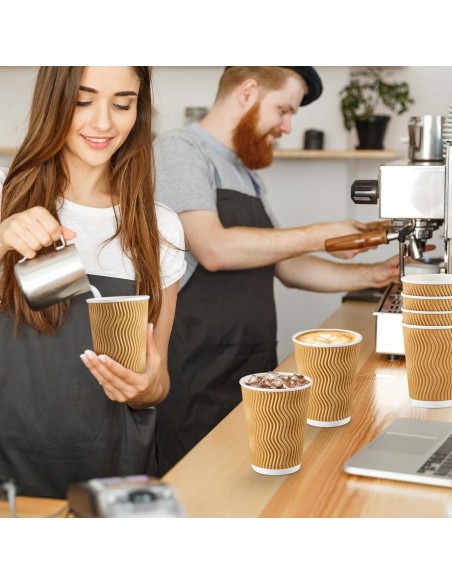 Dubbelwandige koffiebekers 360ml – 100 stuks bruin zwart