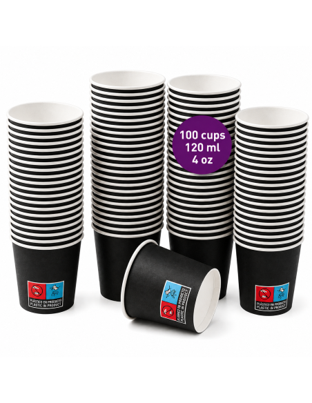 Piles de gobelets à espresso en carton noirs 120 ml, lot de 100