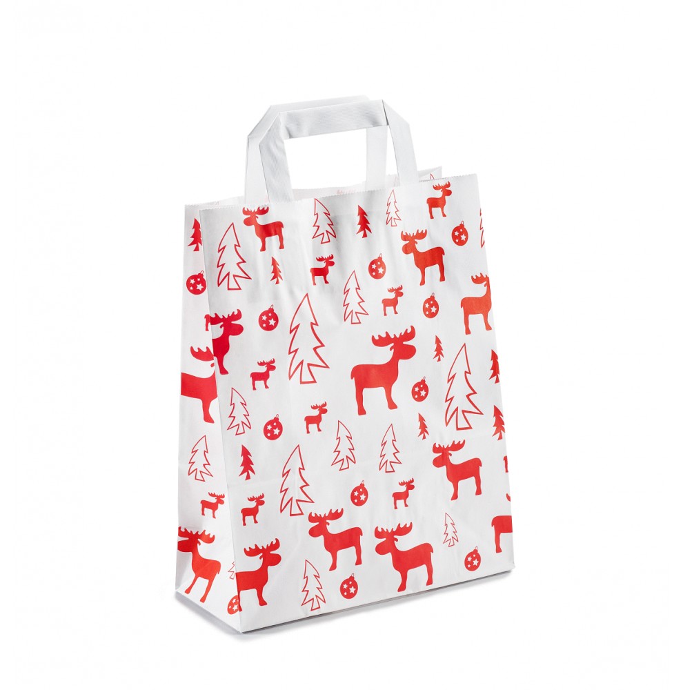 Sacs Noël Kraft Red Elk à Poignées Plates – Sac Cadeau Festif