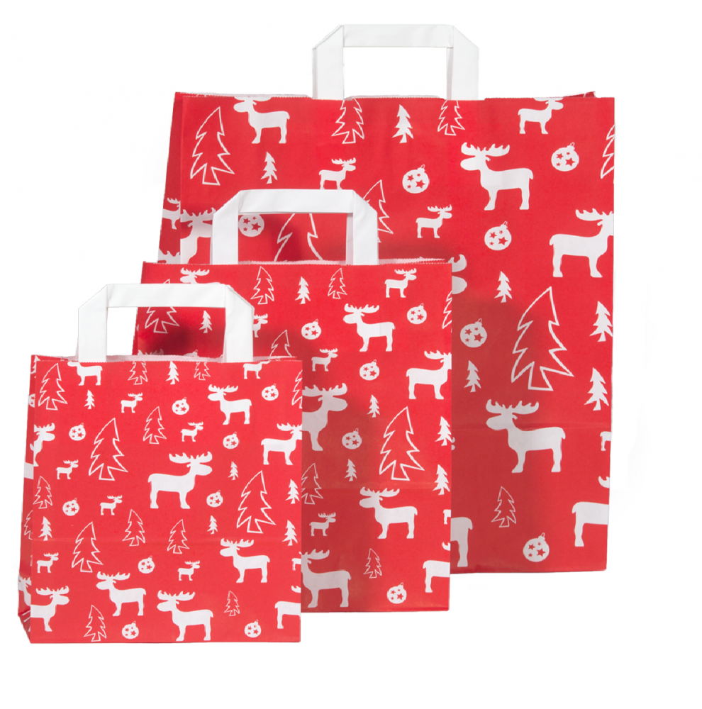Kerst draagtassen van kraftpapier met platte oren " White Elk"  - Home