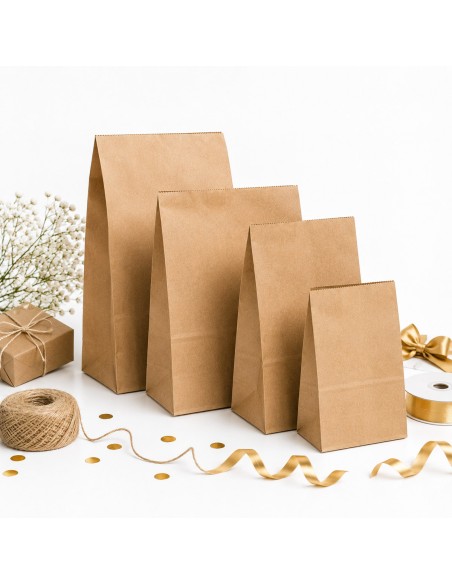 50  sachets fond bloc en papier kraft pour cadeaux ou nourriture