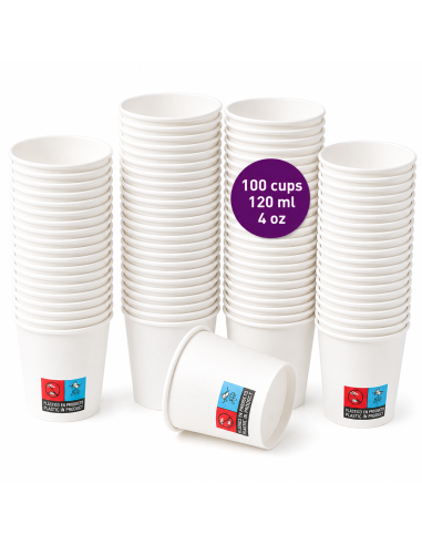 Piles de gobelets à espresso en carton blancs 120 ml, lot de 100