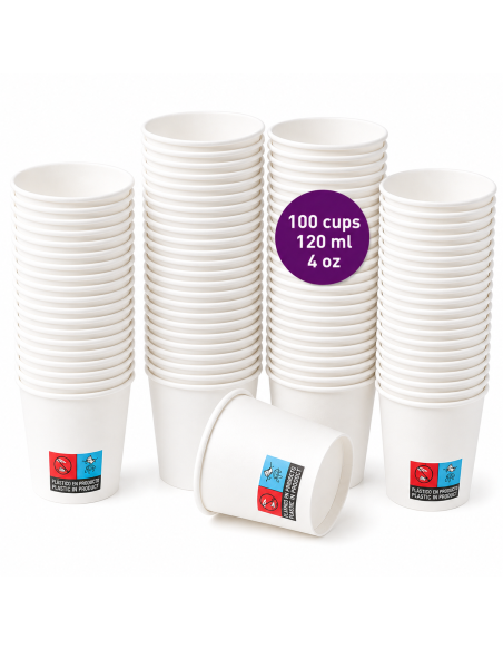 Stapels witte kartonnen espressobekers 120 ml, 100 stuks