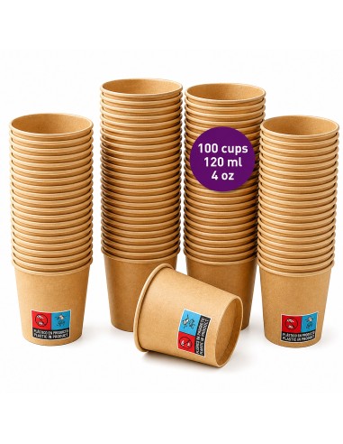 Piles de gobelets à espresso en carton brun kraft 120 ml, lot de 100