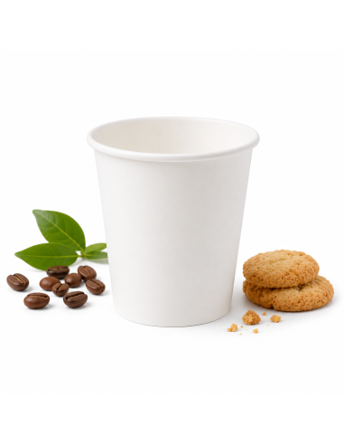 Gobelet à espresso en carton blanc avec grains de café et cookies