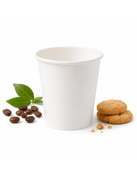 Gobelet à espresso en carton blanc avec grains de café et cookies