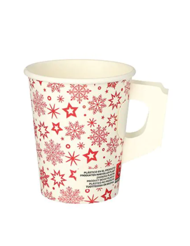 Kartonnen kerstbekers 240 ml met handvat | Packadi