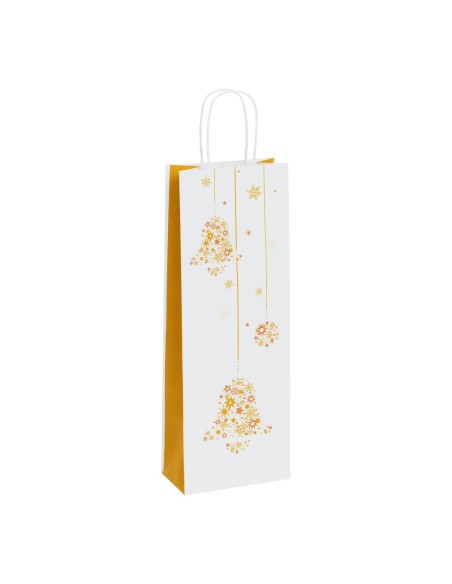 Papieren flessentas Golden bells wit 14+8x39 cm | Packadi