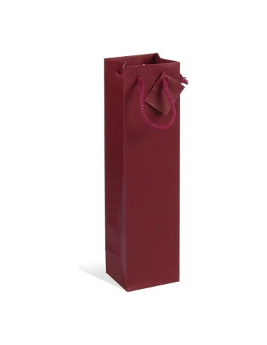 Sac papier bouteille bordeaux 10+9x39 cm à poignées cordelettes, vue de face