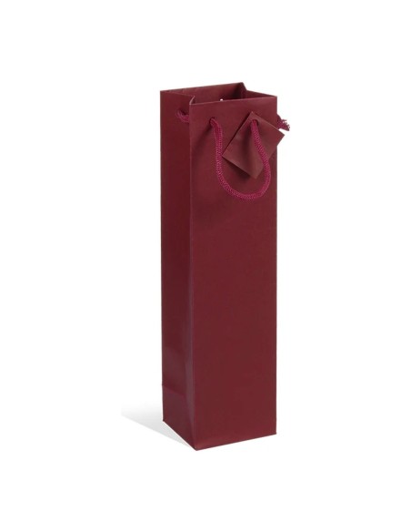 Sac papier bouteille bordeaux 10+9x39 cm à poignées cordelettes, vue de face