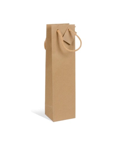 Sac papier bouteille kraft naturel 10+9x39 cm à poignées cordelettes, vue de face