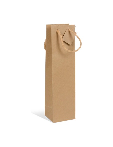 Sac papier bouteille kraft naturel 10+9x39 cm à poignées cordelettes, vue de face