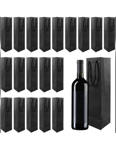 Lot de sacs papier bouteille noirs 10+9x39 cm avec une bouteille de vin