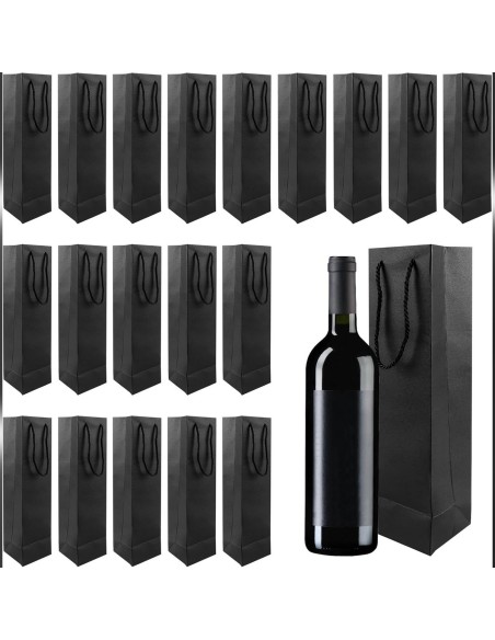 Lot de sacs papier bouteille noirs 10+9x39 cm avec une bouteille de vin