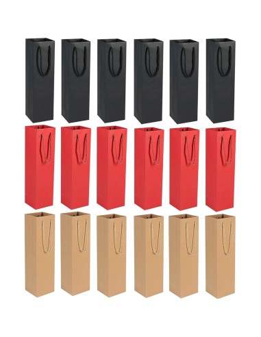 Papieren flessentassen 10+9x39 cm in zwart, rood en naturel kraft