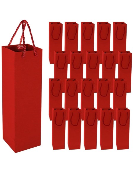 Lot de sacs papier bouteille rouges 10+9x39 cm à poignées cordelettes