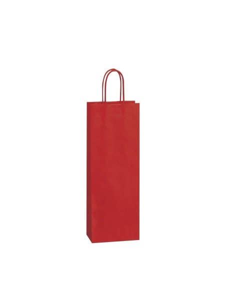 Sac papier kraft rouge pour bouteille de vin 14+8x39 cm, idéal pour Noël