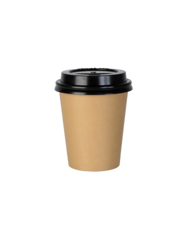 Gobelet à café en carton brun kraft 240 ml avec couvercle noir - lot de 100