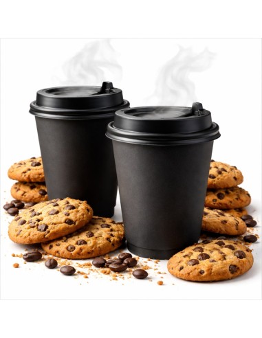 Kartonnen koffiebekers zwart 240 ml met zwarte klepdeksels