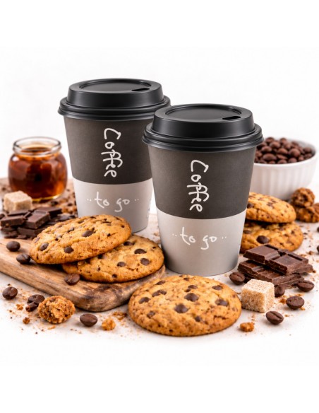 Gobelets gris Coffee to go 240 ml avec couvercles noirs - lot de 100