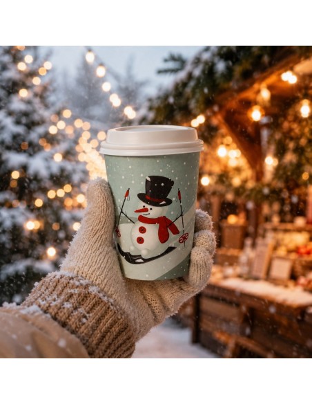 Gobelet de Noël bonhomme de neige à couvercle blanc au marché de Noël - Packadi
