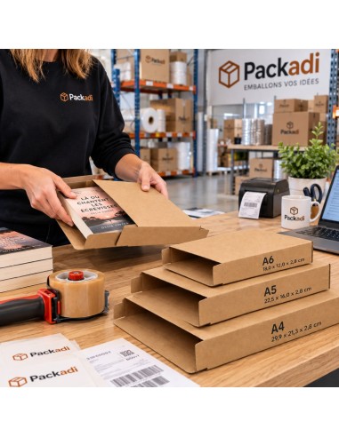 Préparation d une commande dans l atelier Packadi avec les boîtes à rabat latéral A6, A5 et A4 - Packadi