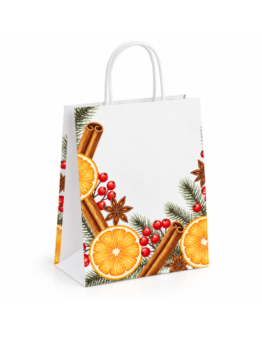 Sac papier blanc de Noël Épices de Noël 18+8x22 cm