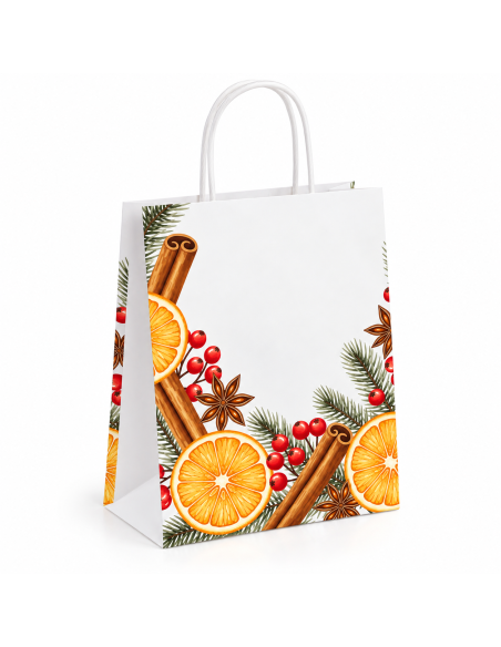 Witte kerst papieren draagtas Kerstkruiden 18+8x22 cm