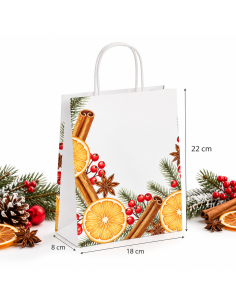 Witte kerst papieren draagtas Kerstkruiden 18+8x22 cm 2