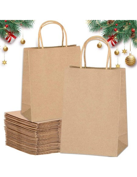 deux sacs en papier kraft brun de formats différents, décor de Noël