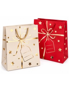 Kerstcadeautasjes Gouden Lint crème en rood met kerstdecoratie 2