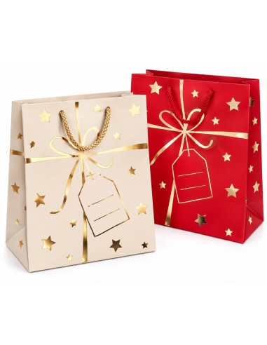 Papieren cadeautasjes Gouden Lint 18x10x23 cm crème en rood